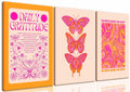 Preppy Daily Gratitude Wall Art Set of 3 Pink Orange Butterfly 12x16in by Deal US