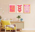 Preppy Daily Gratitude Wall Art Set of 3 Pink Orange Butterfly 12x16in by Deal US