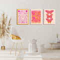 Preppy Daily Gratitude Wall Art Set of 3 Pink Orange Butterfly 12x16in by Deal US