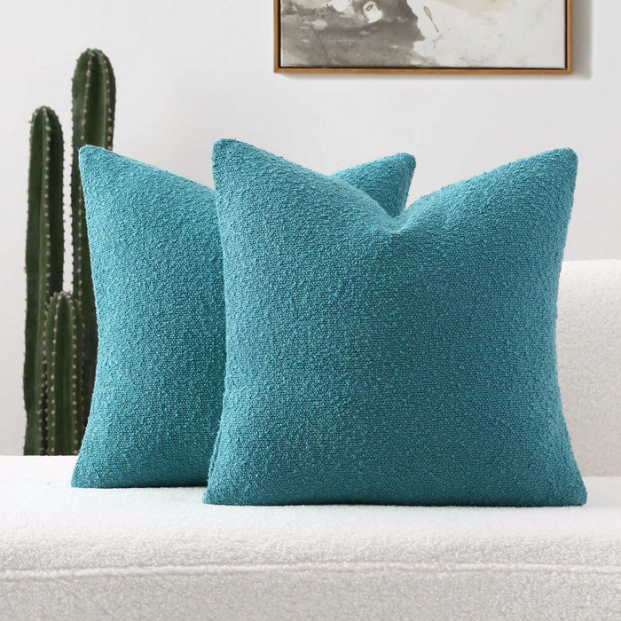 FUTEI Teal Blue Throw Pillow Covers 16x16 Inch Pack of 2 Cozy Boucle by Deal US
