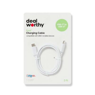 dealworthy USB-C to USB-C Charging Cable 8ft White Compatible Android iPhone 15 by Deal US
