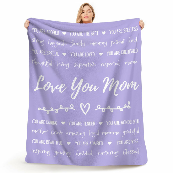 FILO ESTILO Love You Mom Sherpa Throw Blanket 60x50 Purple Violet by Deal US