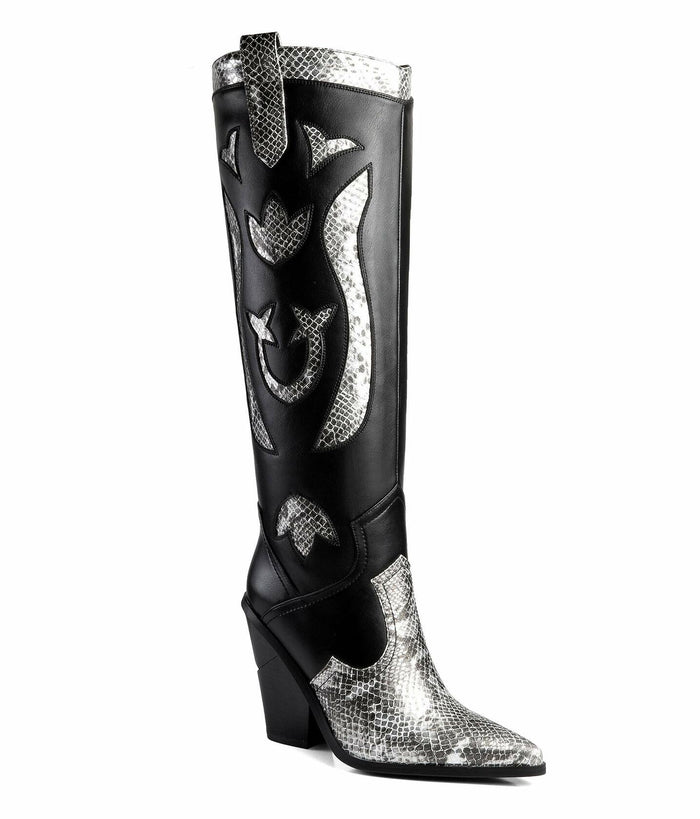 ANN CREEK Women’s Boma Western Knee-High Boots Black/White Snake 6.5 by Deal US