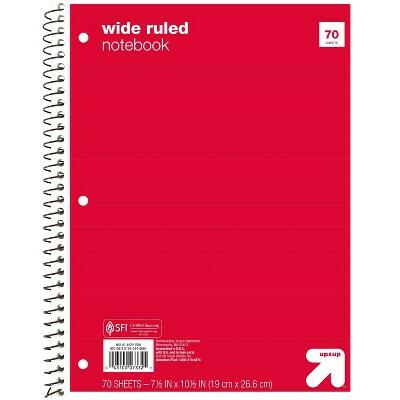 Up&up Wide Ruled 1 Subject Spiral Notebook Red 70 Pages 3 Hole Punched by Deal US