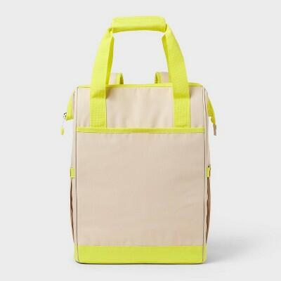 Sun Squad Backpack Cooler 24 Cans 20.4qt Beige Yellow PEVA Liner Adjustable by Deal US