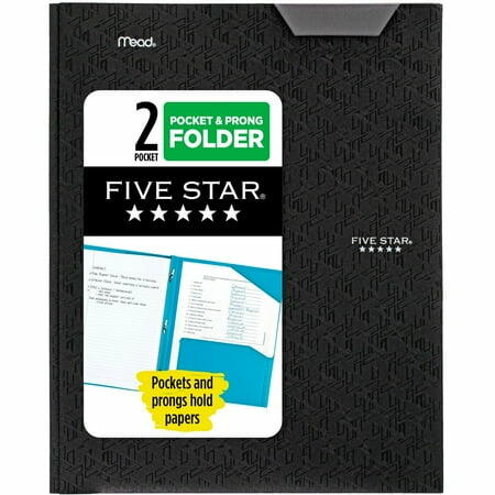 Five Star 2 Pocket Plastic Folder with Prongs Black by Deal US