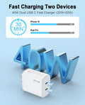 iGENJUN 2Pack 40W USB-C Dual Port Charger Adapter Fast Charging White by Deal US