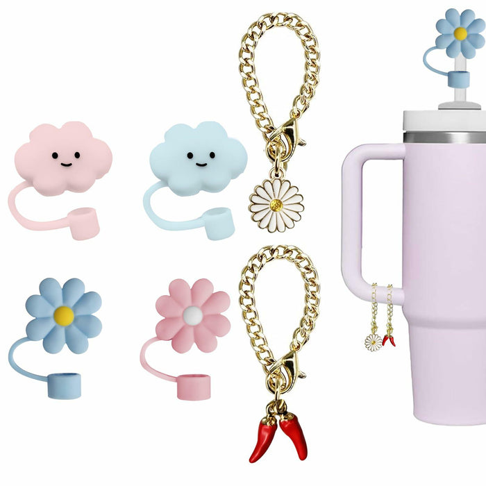 Stanley 4PCS Straw Cover Caps & 2PCS Charm Chains for 30oz/40oz Tumblers by Deal US