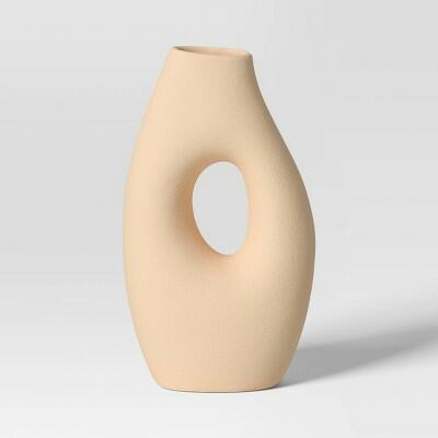 [Like New] Threshold Ceramic Organic Modern Ring Vase White Tabletop Decor by Deal US