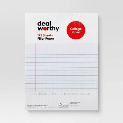 Dealworthy 175ct College Ruled Loose Leaf Notebook Paper Filler Sheets Letter by Deal US