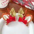 [Like New] Christmas Bow Hair Clips for Girls Red Gold Antler Design 2PCS by Deal US
