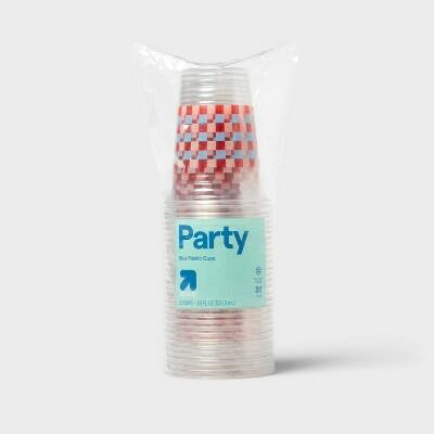 up&up Disposable Clear Cup 18oz Red Blue Checkered 30ct by Deal US