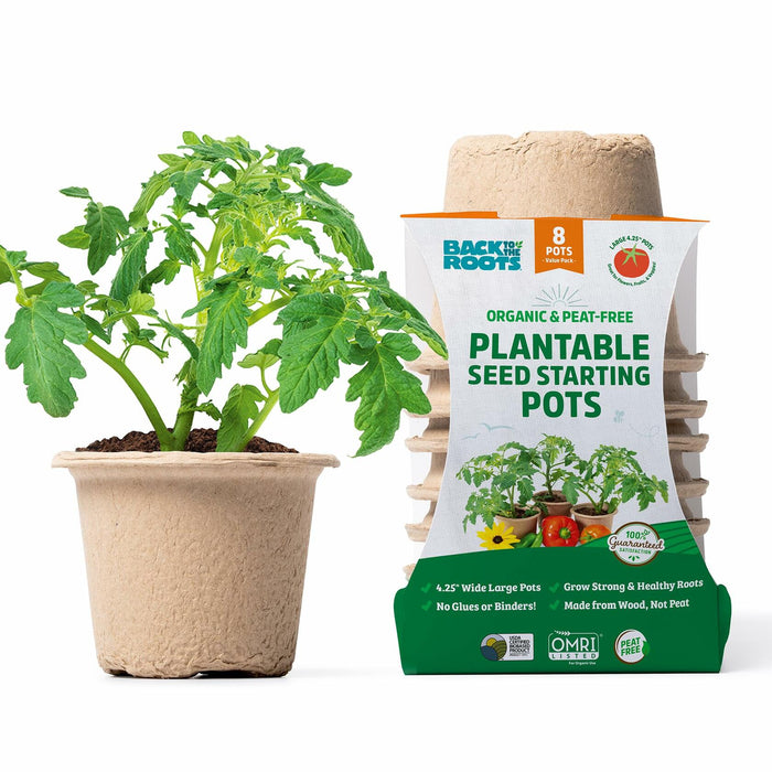 [Like New] Back to the Roots Organic Plantable Seed Starting Pots 4.25" Wide Brown 8 Ct by Deal US