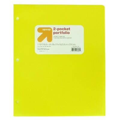 up&up 2 Pocket Plastic Folder Yellow 3-Hole Punched 50 Sheet Capacity by Deal US