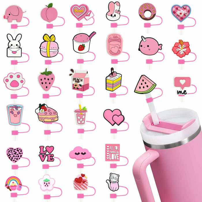 Ibuclein 30PCS Pink Girl Cover Cap for Stanley 40oz Cup Straw Toppers PVC by Deal US