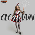 [Like New] Girls Scary Clown Costume Spooktacular Bloody Jester Dress Black White S by Deal US