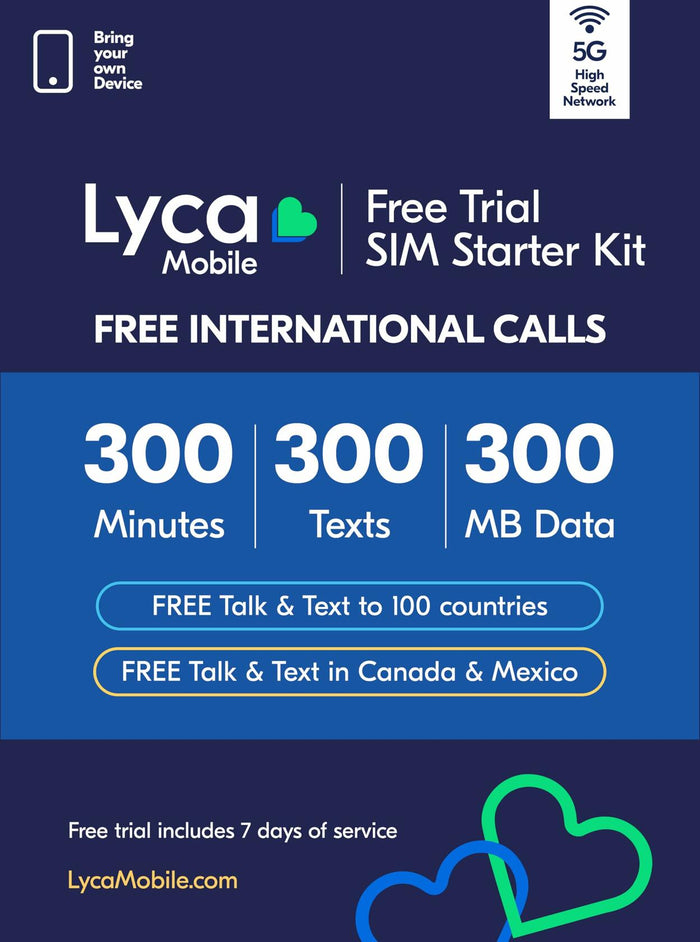 Lyca Mobile USA 5G/4G SIM Starter Kit Free Trial 300 Min/Text/MB 7 Days by Deal US