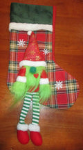Unbranded Grinch Gnome Christmas Stocking Red Plaid 17" Snowflake Hat by Deal US