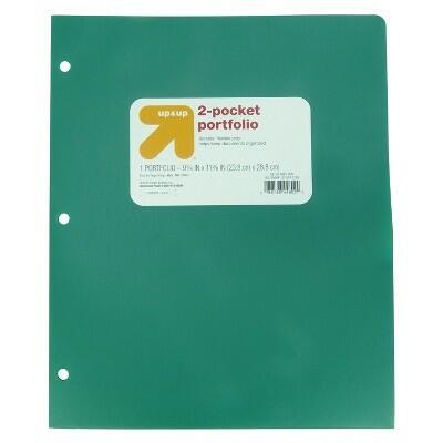 up&up 2 Pocket Plastic Folder Green 3-Hole Punched 50 Sheet Capacity Letter by Deal US