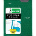 Five Star 2 Pocket Plastic Folder with Prongs Green Letter Size by Deal US