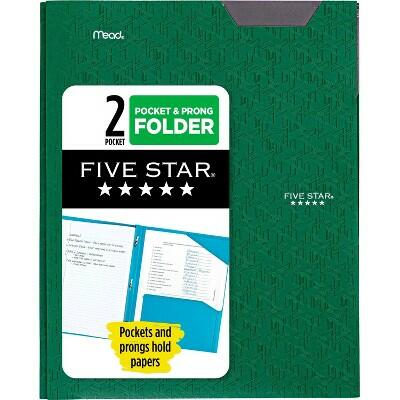Five Star 2 Pocket Plastic Folder with Prongs Green Letter Size by Deal US