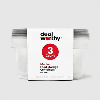 Dealworthy Medium Round Plastic Food Storage Bowls Gray 48 fl oz 3ct by Deal US