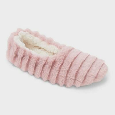 Auden Women's Ribbed Faux Plush Cozy Pull-On Slipper Socks Light Pink Size S/M by Deal US