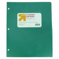 up&up 2 Pocket Plastic Folder Green 3-Hole Punched 50 Sheet Capacity Letter by Deal US
