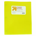 up&up 2 Pocket Plastic Folder with Prongs Yellow Polypropylene 50 Sheet Capacity by Deal US