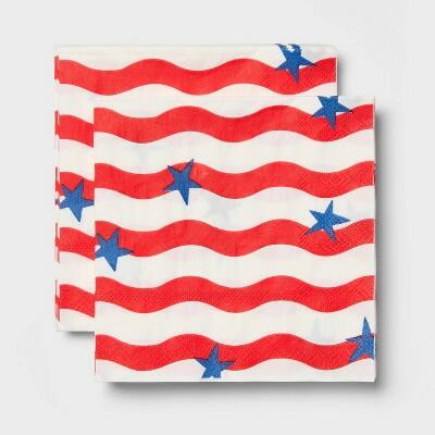Sun Squad 30ct Stripe Beverage Napkins Red White Disposable Paper Party by Deal US