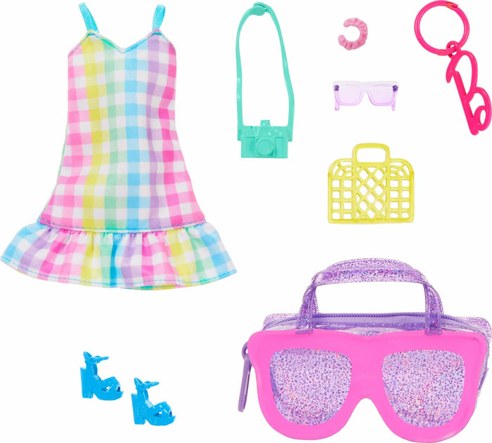 Barbie Deluxe Sunglasses Bag & Multicolor Gingham Dress Fashion Doll Clothes by Deal US