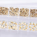 Nail Rhinestones Champagne Gold 1130pcs Flat Back 12 Grids DIY Craft by Deal US