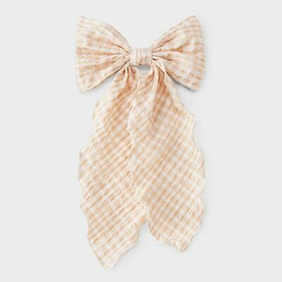 Wild Fable Gingham Bow Hair Barrette Orange Recycled Polyester by Deal US