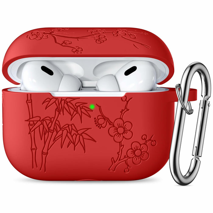Odbeai AirPods Pro 2nd Gen Case Flower Engraved Soft Silicone Blue Cover by Deal US