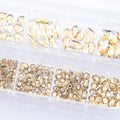 Nail Rhinestones Champagne Gold 1130pcs Flat Back 12 Grids DIY Craft by Deal US