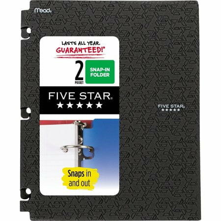 Five Star 2 Pocket Plastic Folder Portfolio Black Polypropylene by Deal US