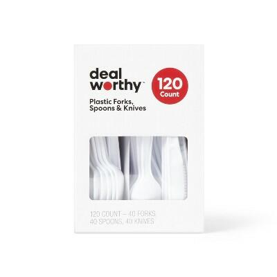 Dealworthy Plastic Forks Spoons Knives 120ct White Disposable Cutlery by Deal US