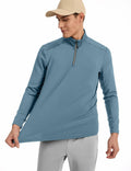 Corna Men's Quarter Zip Fleece Sweatshirt Stand Collar Blue Grey Size 3XL by Deal US