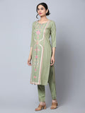 [Like New] Bani Women Rayon Embroidered Kurta Pant Dupatta Set Green Size XX-Large by Deal US