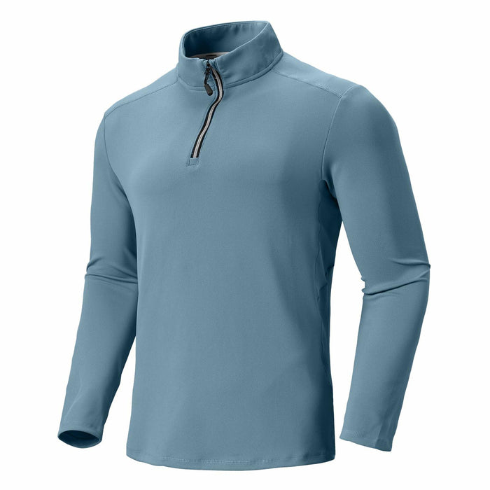 Corna Men's Quarter Zip Fleece Sweatshirt Stand Collar Blue Grey Size 3XL by Deal US