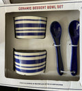 [Like New] White Ceramic Dessert Bowl Set Blue White Striped Chip Pattern by Deal US