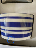 [Like New] White Ceramic Dessert Bowl Set Blue White Striped Chip Pattern by Deal US