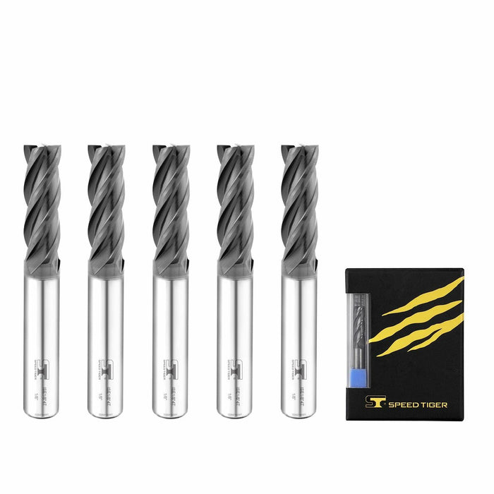 SPEED TIGER ISE Carbide End Mill 1/8" 4 Flute Square Nose AlTiBN Coated 5-Pack by Deal US