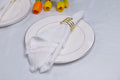 Cloth Dinner Napkins with Lace - Linen Rayon Cotton Blend -White by Deal US