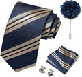 Joy Alice Men’s Tie Set Necktie Handkerchief Cufflinks Brooch Gold Blue by Deal US