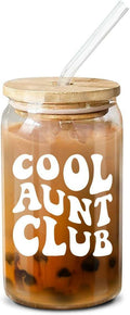 MEOGUTYI Cool Aunties Nephew 16oz Glass Can Shaped Cups with Lids & Straws by Deal US