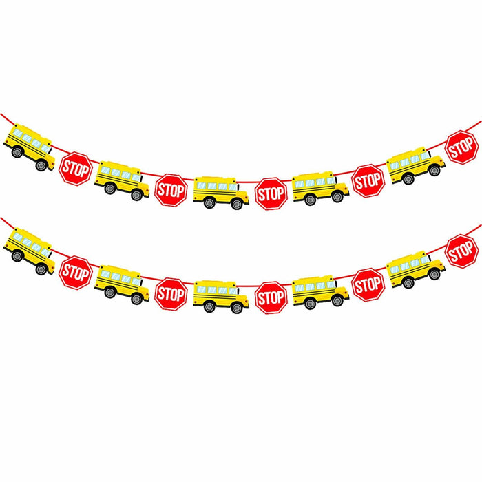 Corabsar 2Pcs Back to School Bus Banner Pre-Strung Paper Classroom Decor by Deal US
