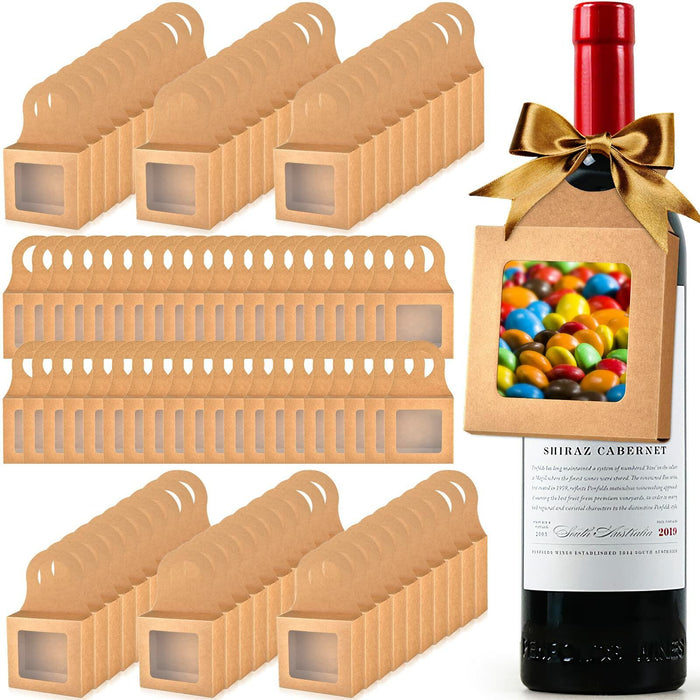 Mototo 100 PCS Kraft Paper Wine Bottle Boxes with Window Hanger Foldable Kraft by Deal US