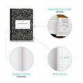 [Like New] Alitte Composition Notebooks 4-Pack Wide Ruled 9.75x7.5 Black Marble by Deal US