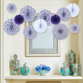 Wonderjune Chinoiserie Hanging Paper Fans Blue White 12 Pcs Party Decor by Deal US